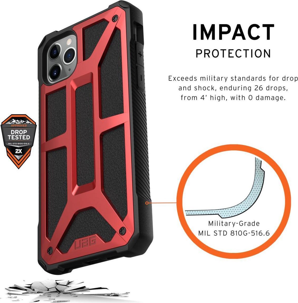 UAG Monarch Apple iPhone 11 Pro Max Backcover hoesje - Magma Red - Afbeelding 7