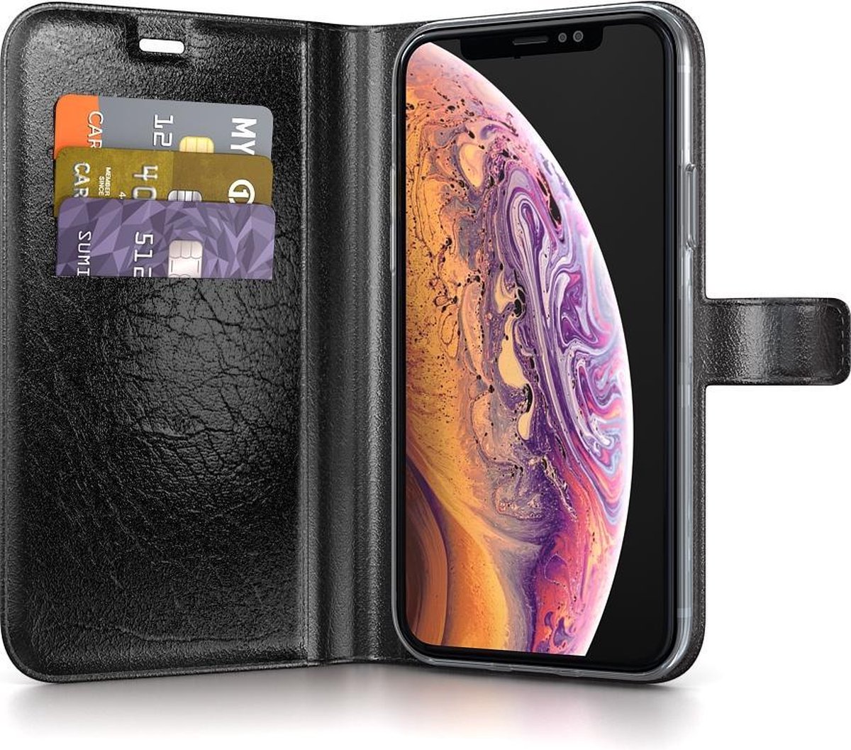 BeHello iPhone X  XS Hoesje - Gel Wallet Case Met Ruimte Voor 3 Pasjes Zwart - Afbeelding 3