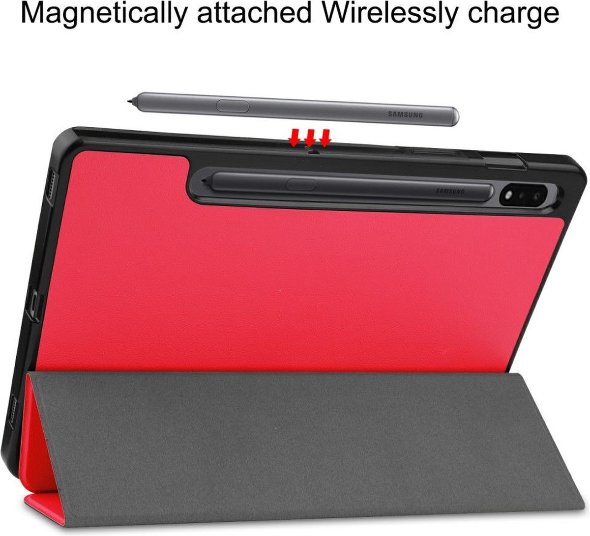 Just in Case Smart Tri-fold met Penhouder Samsung Galaxy Tab S8 / S7 Book Case Rood - Afbeelding 6