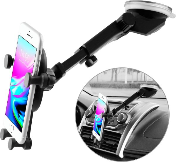 BeHello Universele Telefoonhouder I  2-in-1 Autohouder voor Ventilatierooster én Dashboard / Autoruit - Zwart - Automatische vergrendeling - Uitschuifbare Arm - Draaibaar - Afbeelding 6