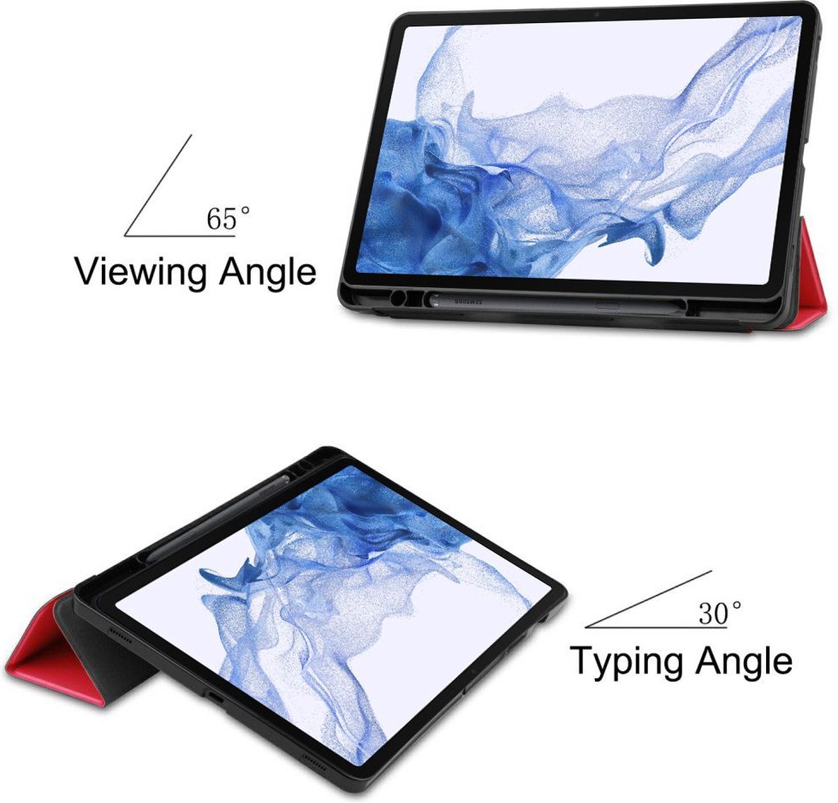 Just in Case Smart Tri-fold met Penhouder Samsung Galaxy Tab S8 / S7 Book Case Rood - Afbeelding 2