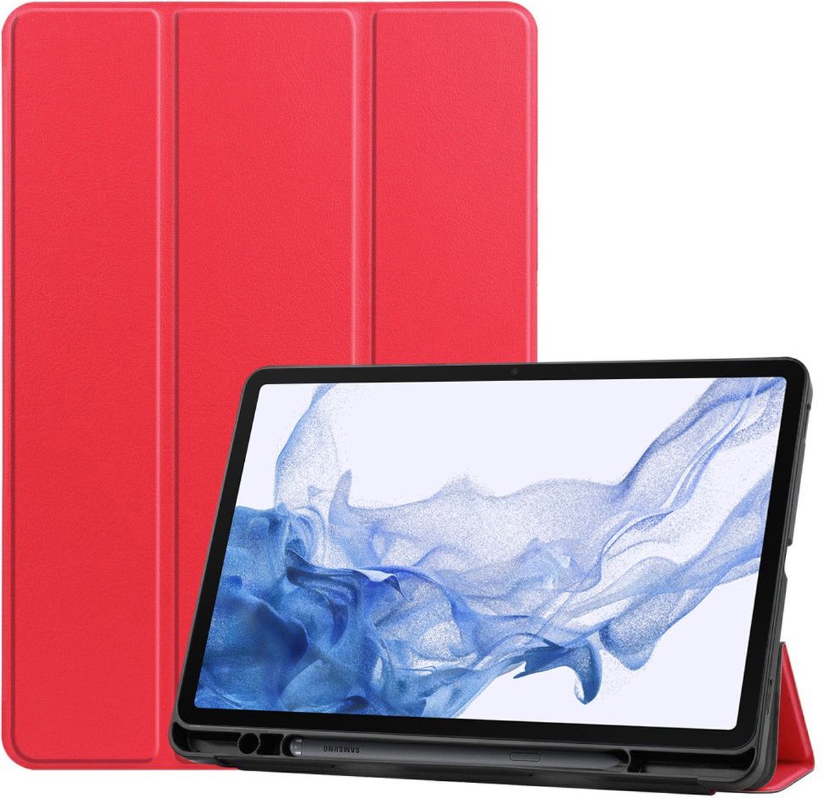 Just in Case Smart Tri-fold met Penhouder Samsung Galaxy Tab S8 / S7 Book Case Rood - Afbeelding 10