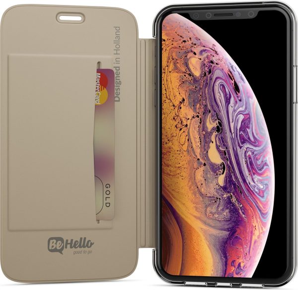 BeHello Book Case Transparant Back Goud voor iPhone X  Xs