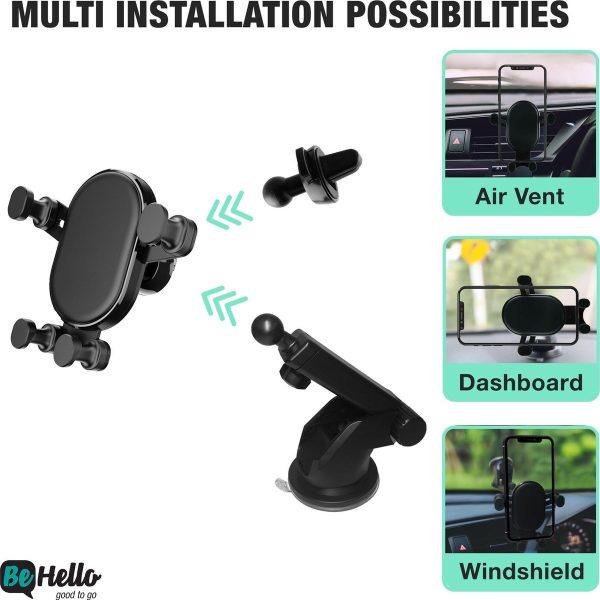 BeHello Universele Telefoonhouder I  2-in-1 Autohouder voor Ventilatierooster én Dashboard / Autoruit - Zwart - Automatische vergrendeling - Uitschuifbare Arm - Draaibaar - Afbeelding 8