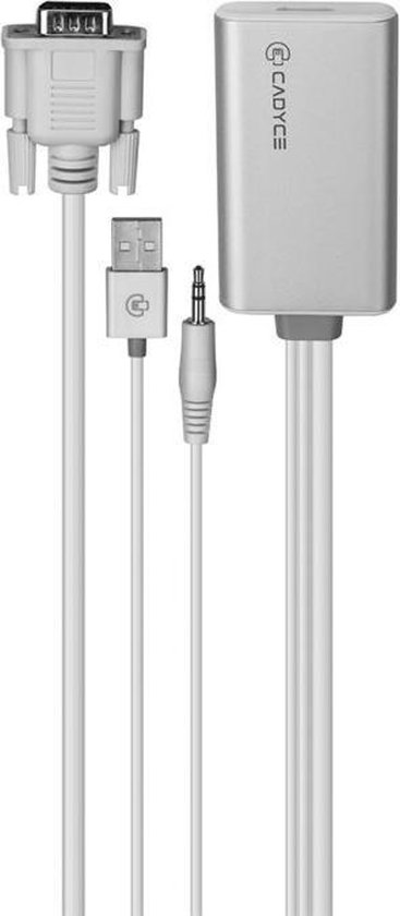 Cadyce VGA naar HDMI Adapter USB Aansluiting Full HD Beeldkwaliteit & Audio Support Zilver