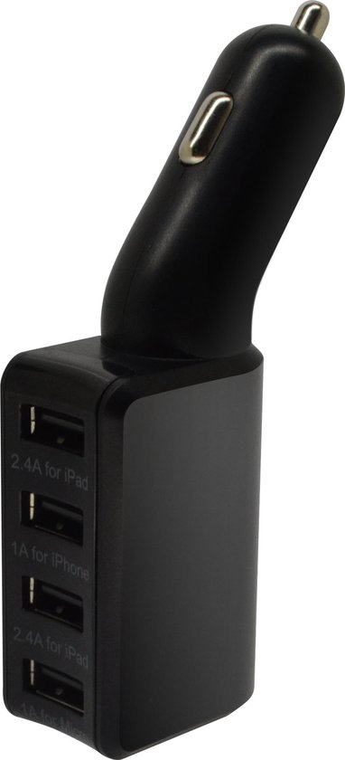 BeHello Autolader met 4 USB poorten 6.2A - Zwart