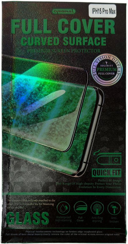 Screenprotector geschikt voor iPhone 15 Pro Max – Gehard Glas – Volledig dekend – Vingerafdruk vrij - Case vriendelijk — extra foto 0