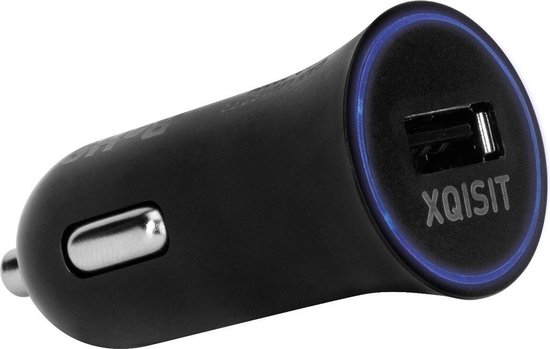 Xqisit Car Charger 2,4A blauwe LED ring - Zwart