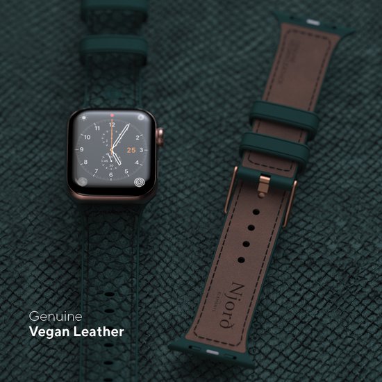 Njord byELEMENTS Geschikt voor Apple Watch bandje - 40/41mm - Hoogwaardig Smartwatchbandje van Zalmleer - Comfortabel Design - Duurzaam materiaal - Groen — extra foto 0