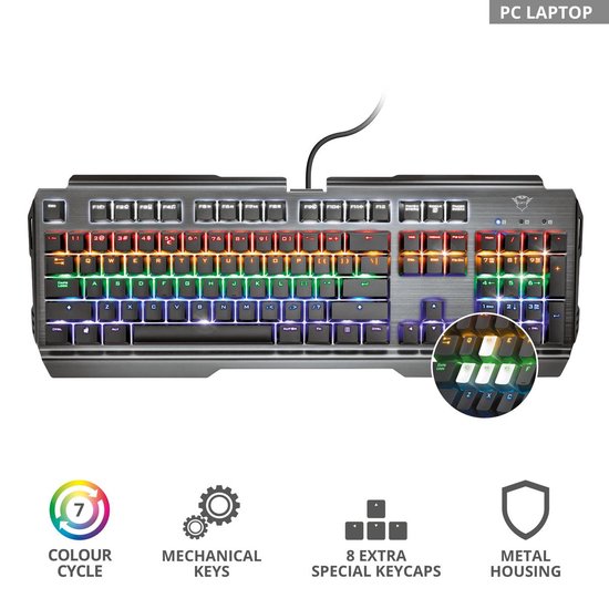 GXT 877 Scarr - Gaming Toetsenbord - Mechanisch - Verlicht - Zwart, Metallic — extra foto 4