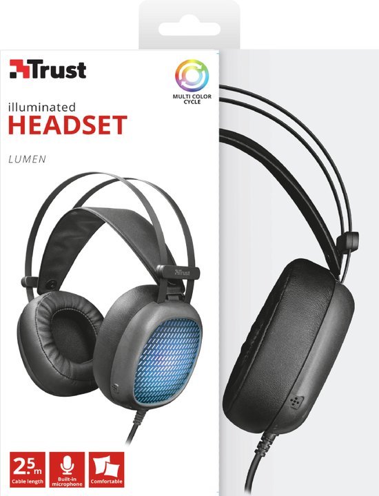 Trust Lumen | Headset | LED | Over-ear | Zwart, Blauw — extra foto 0