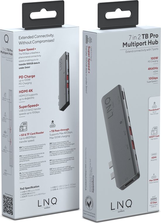 LINQ Connects 7-in-2 Pro USB-C Hub – 4K HDMI, 10Gbps & Thunderbolt Passthrough voor MacBook — extra foto 0